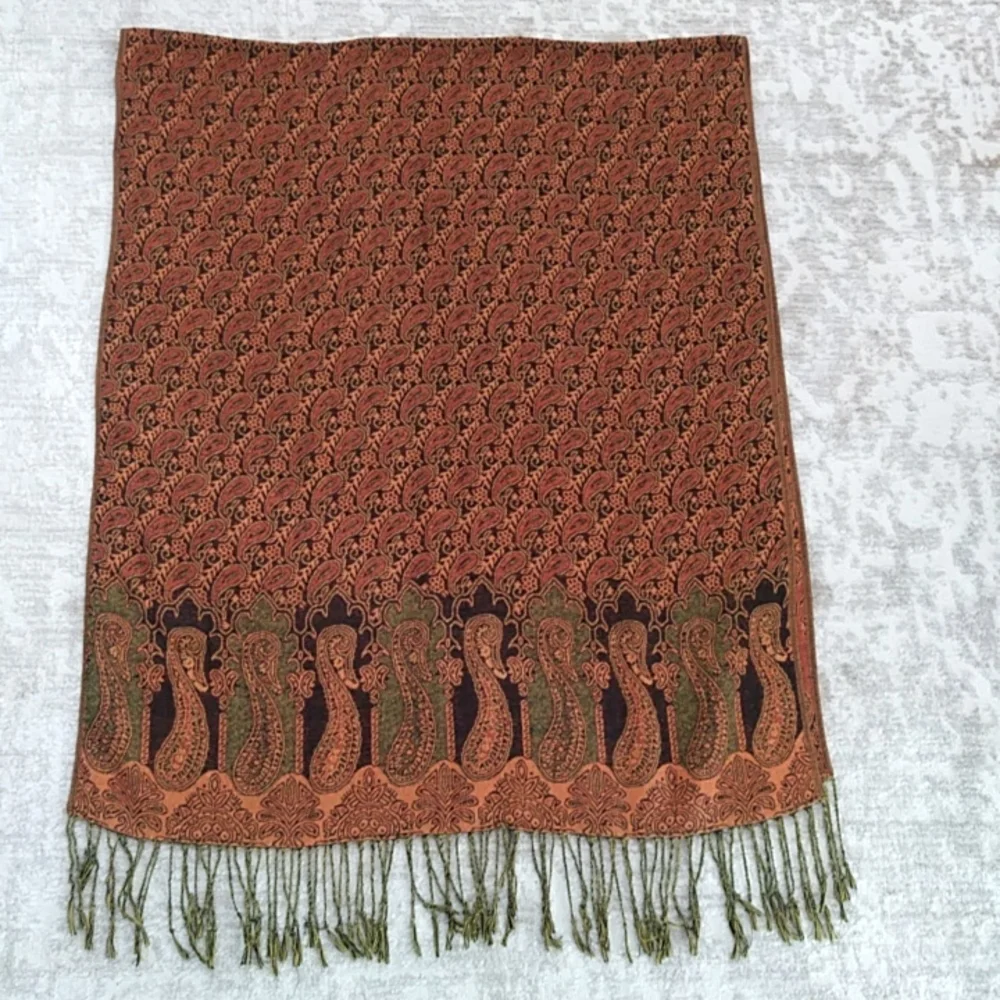 Zu's Paisley Fringed Wolle Silk Blend Scarf Wrap